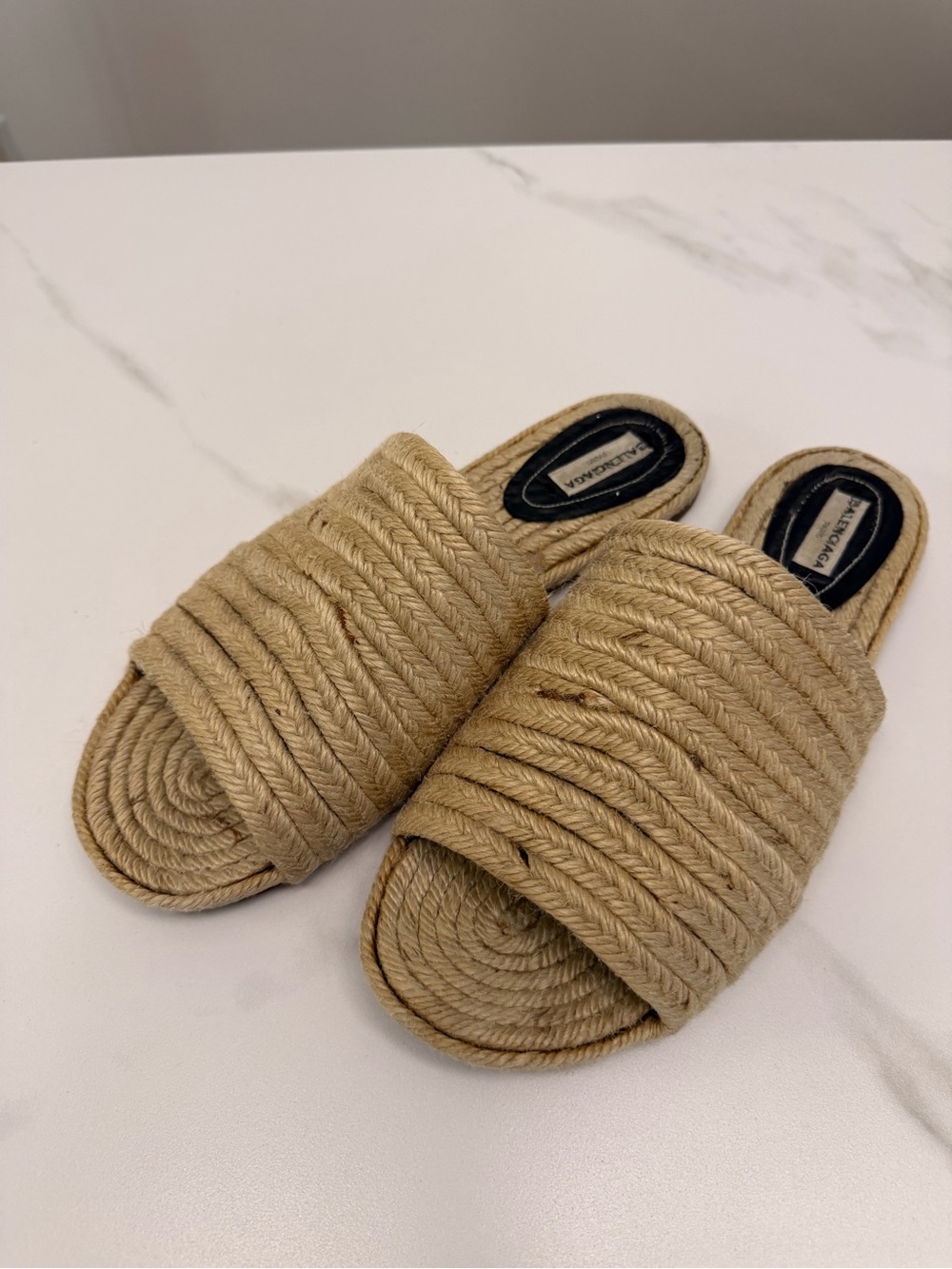 Balenciaga Natural Beige Rope Slide Mules